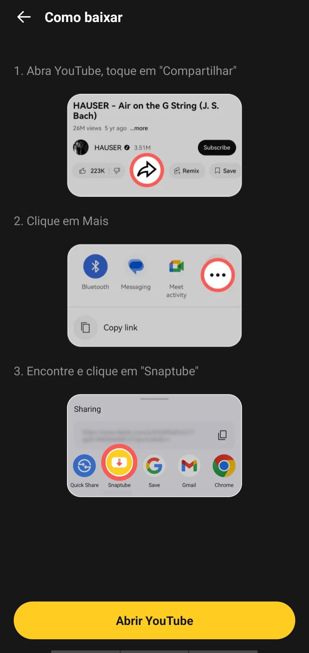 Download de vídeo do YouTube no Snaptube