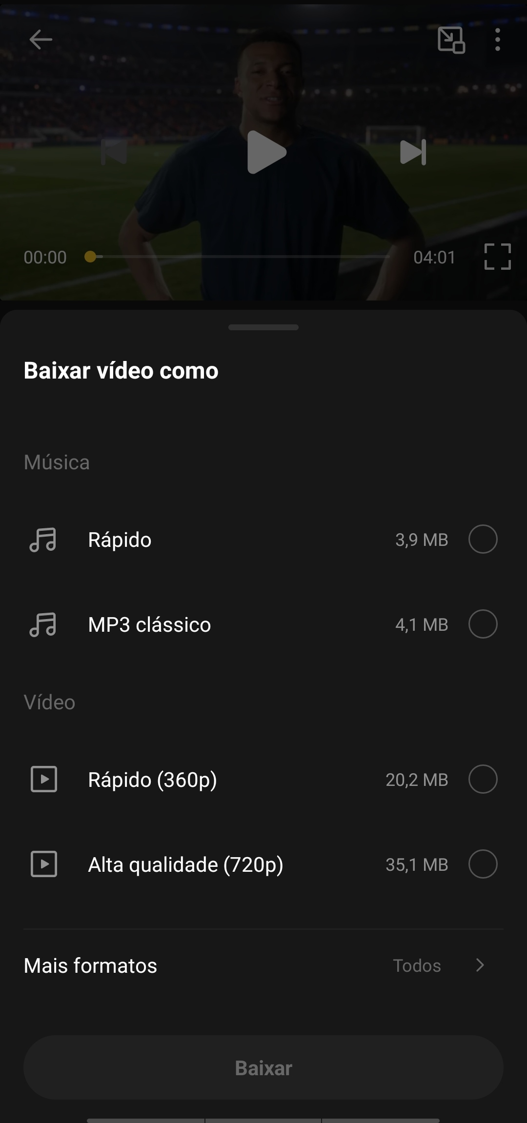 Opções de MP3 e qualidade no Snaptube