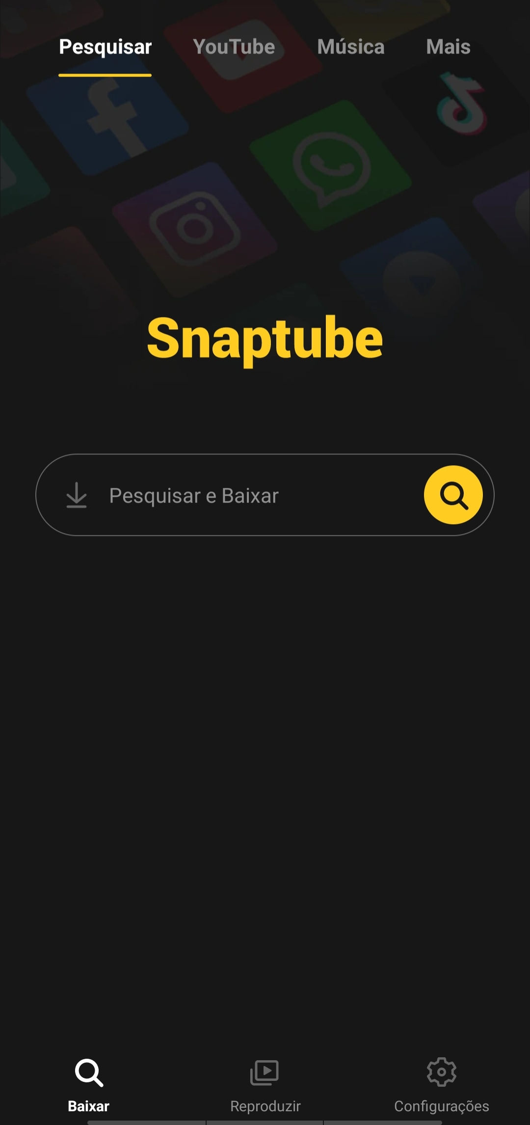 Tela inicial do Snaptube no Android